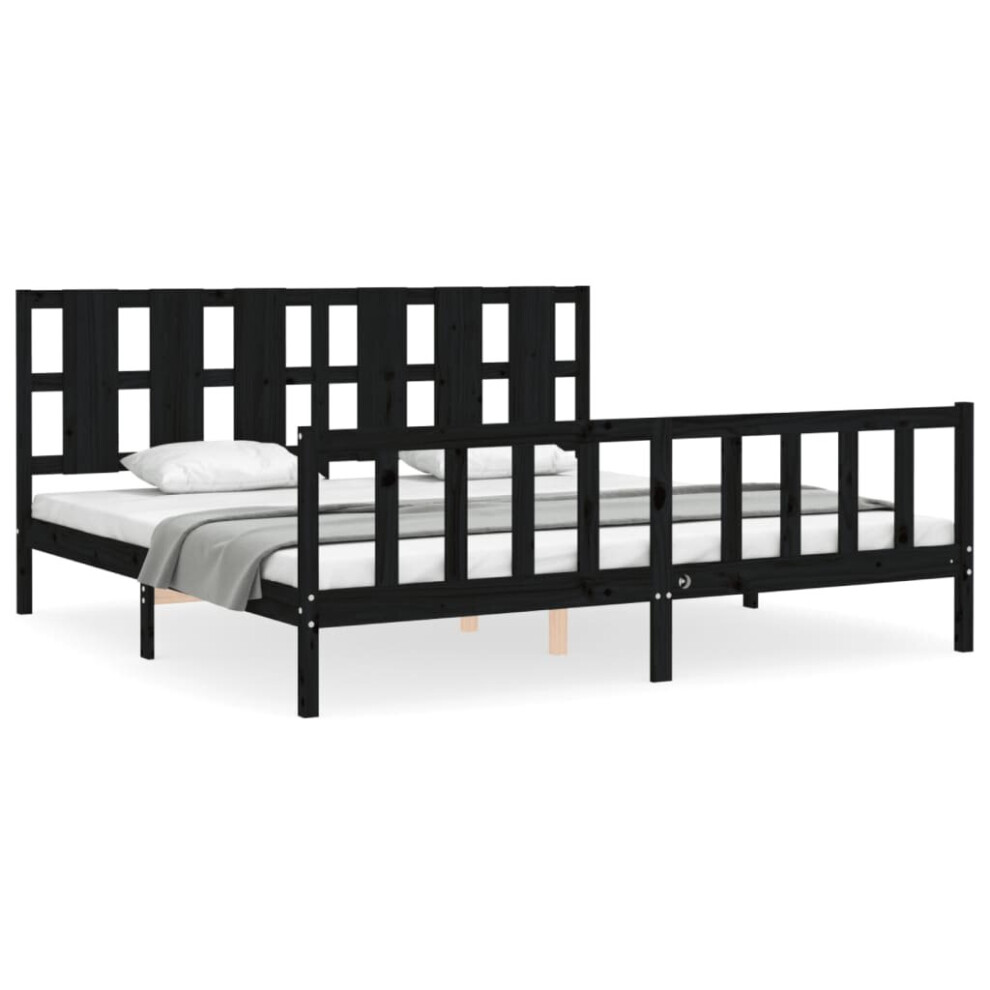 Vidaxl (Black, 200 X 200 Cm) Bed Frame Bed Base Wooden Bed With Headboard Black King Size Solid Wood
