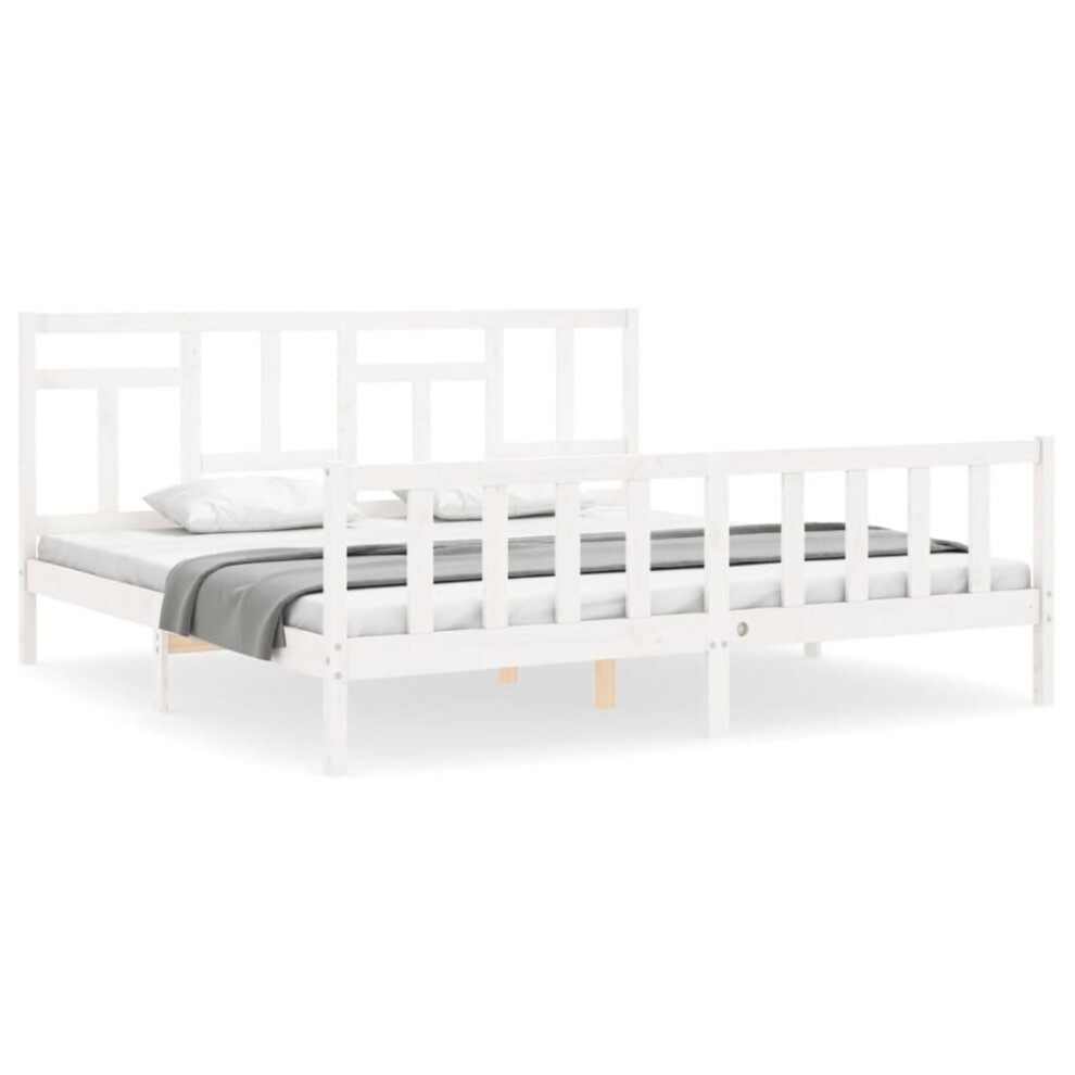 (white, 200 x 200 cm) vidaXL Bed Frame Bed Base Wooden Bed with Headboard Super King Size Solid Wood