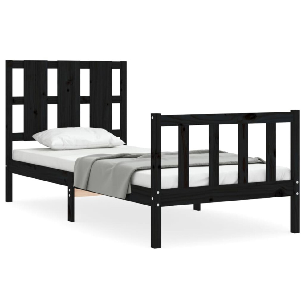 Vidaxl (Black, 75 X 190 Cm) Bed Frame Bed Base Wooden Bed With Headboard Black King Size Solid Wood
