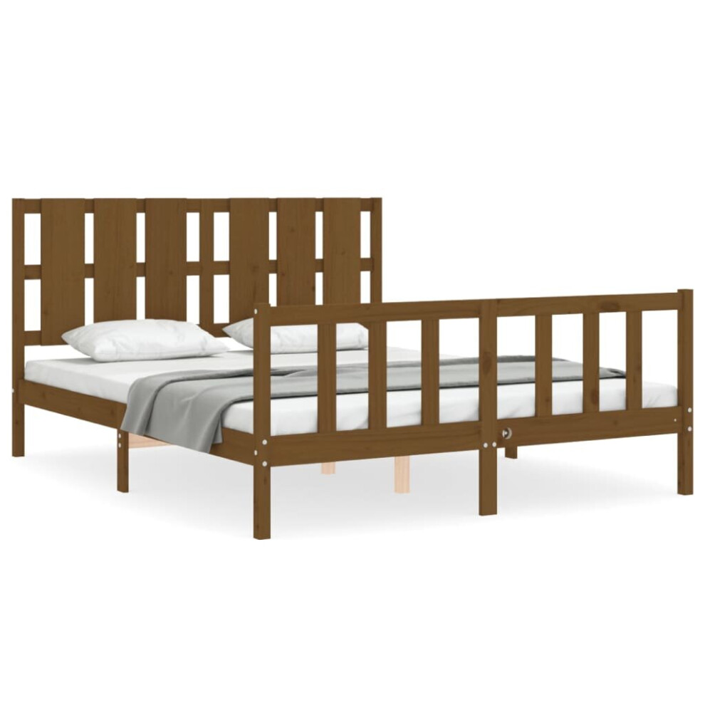 (honey brown, 150 x 200 cm) vidaXL Bed Frame Bed Base Wooden Bed with Headboard Black King Size Solid Wood