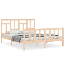 (brown, 160 x 200 cm) vidaXL Bed Frame Bed Base Wooden Bed with Headboard Super King Size Solid Wood