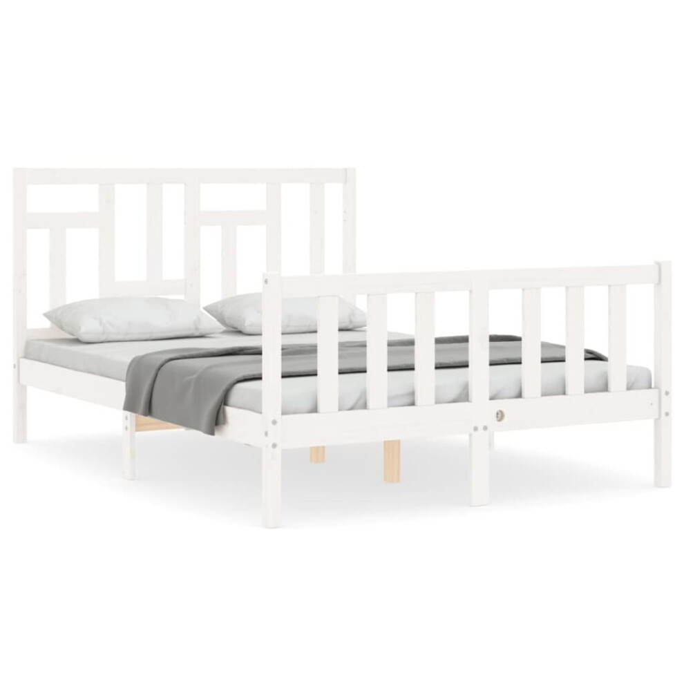 (white, 120 x 190 cm) vidaXL Bed Frame Bed Base Wooden Bed with Headboard Super King Size Solid Wood