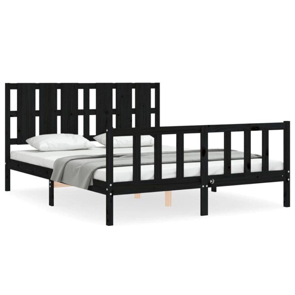 (black, 150 x 200 cm) vidaXL Bed Frame Bed Base Wooden Bed with Headboard Black King Size Solid Wood