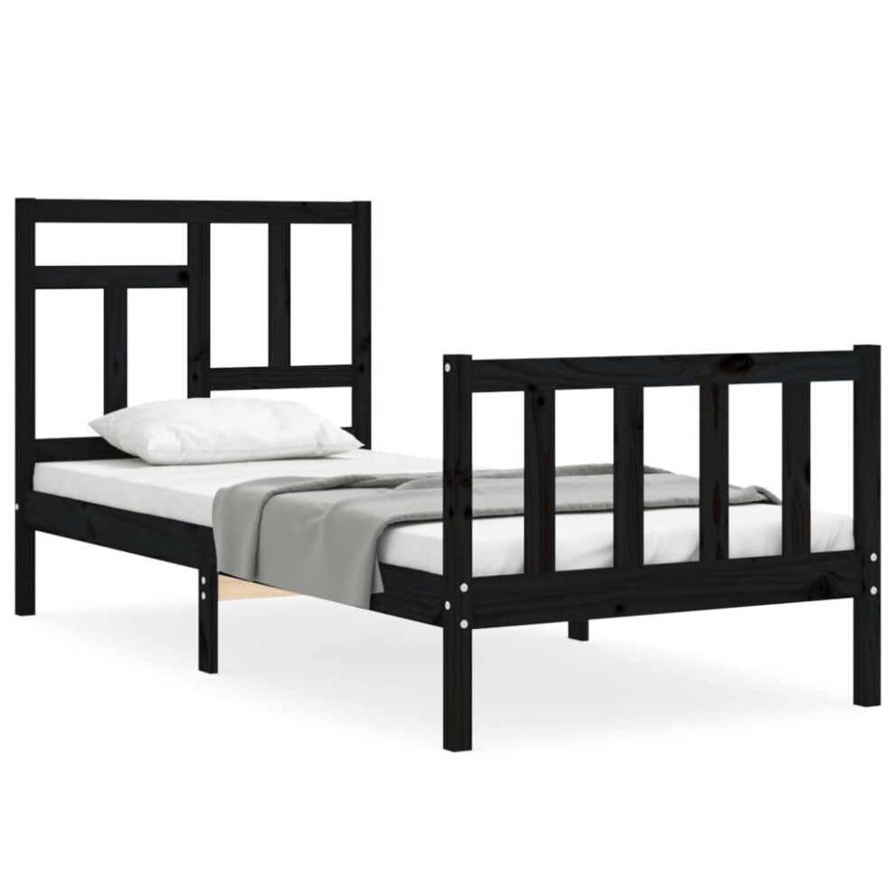 (black, 75 x 190 cm) vidaXL Bed Frame Bed Base Wooden Bed with Headboard Super King Size Solid Wood