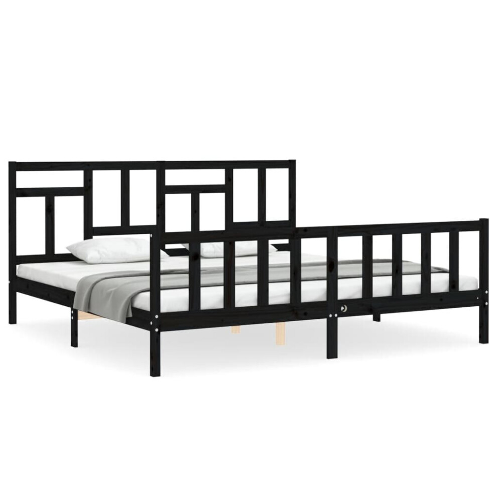 (black, 200 x 200 cm) vidaXL Bed Frame Bed Base Wooden Bed with Headboard Super King Size Solid Wood