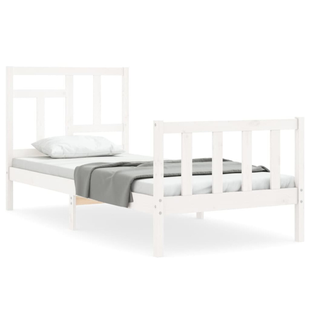 (white, 90 x 190 cm) vidaXL Bed Frame Bed Base Wooden Bed with Headboard Super King Size Solid Wood