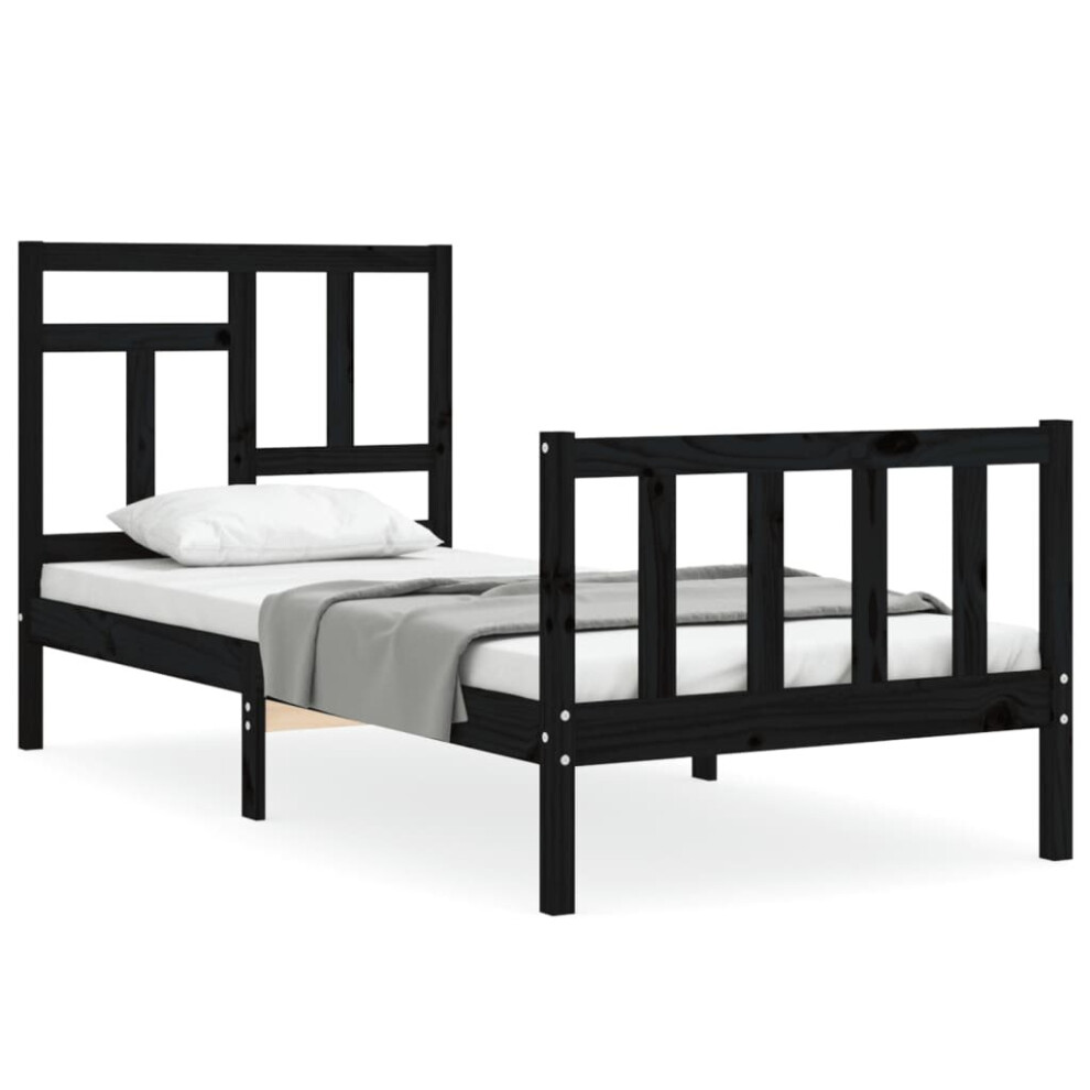 (black, 90 x 190 cm) vidaXL Bed Frame Bed Base Wooden Bed with Headboard Super King Size Solid Wood