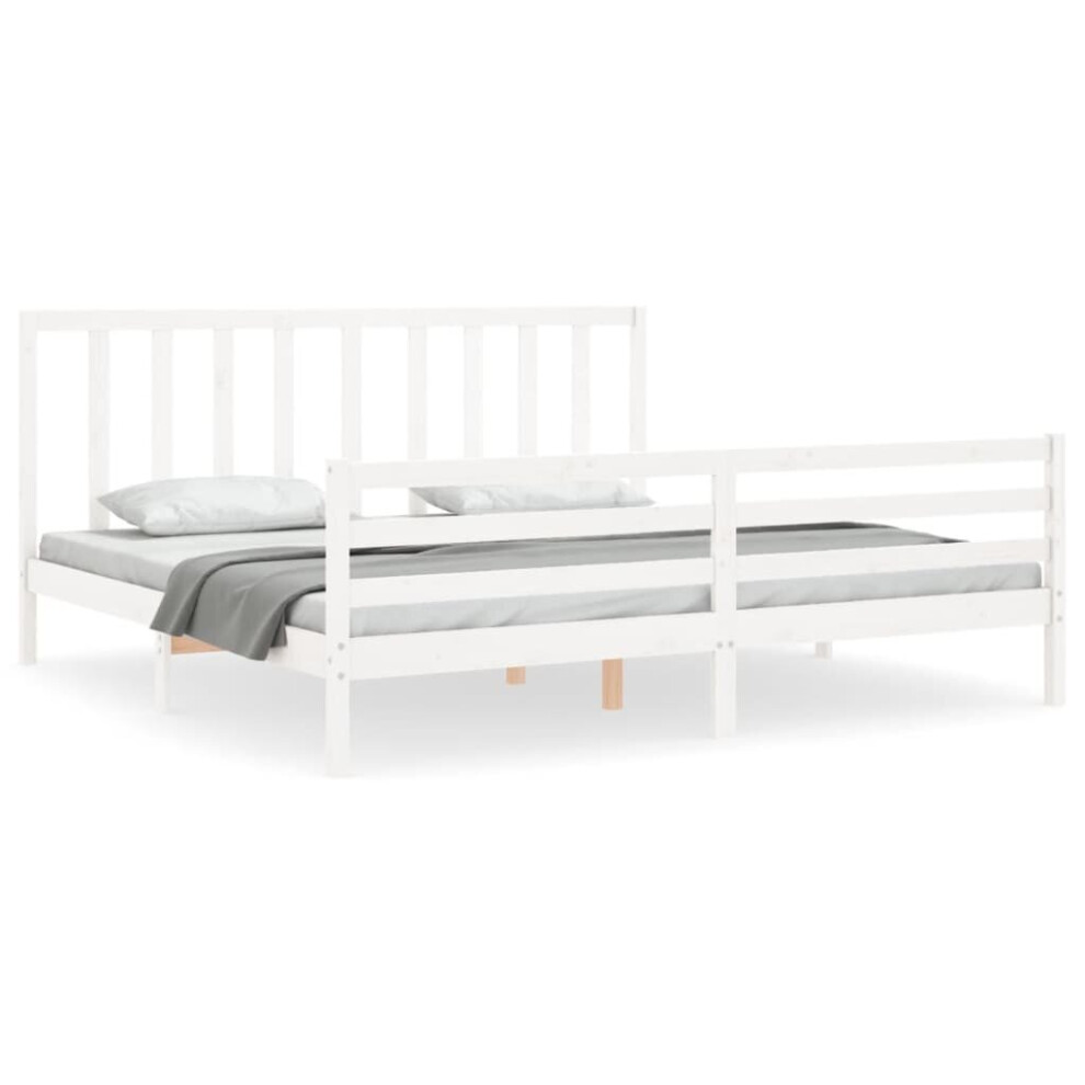 (white, 200 x 200 cm) vidaXL Bed Frame Platform Bed with Headboard White Super King Size Solid Wood