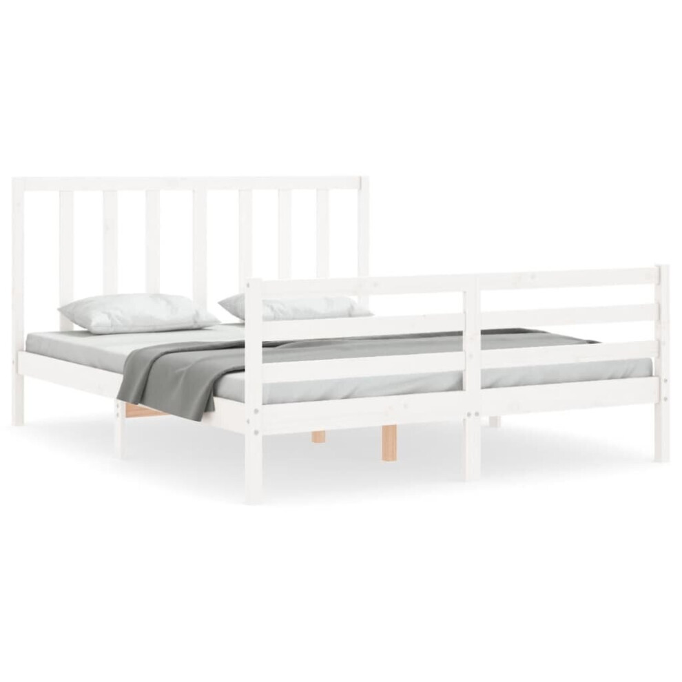 (white, 160 x 200 cm) vidaXL Bed Frame Platform Bed with Headboard White Super King Size Solid Wood