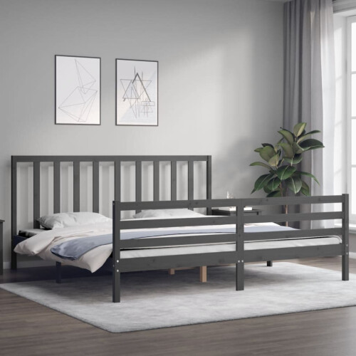 VidaXL (grey, 200 x 200 cm) vidaXL Bed Frame Platform Bed with Headboard White Super King Size Solid Wood 2