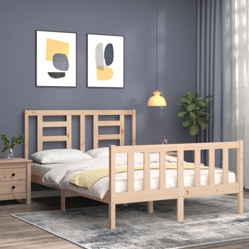 VidaXL (brown, 140 x 200 cm) vidaXL Bed Frame Bed Base Platform Bed with Headboard Grey Single Solid Wood 2