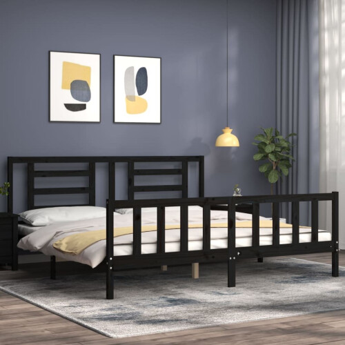 VidaXL (black, 200 x 200 cm) vidaXL Bed Frame Bed Base Platform Bed with Headboard Grey Single Solid Wood 2