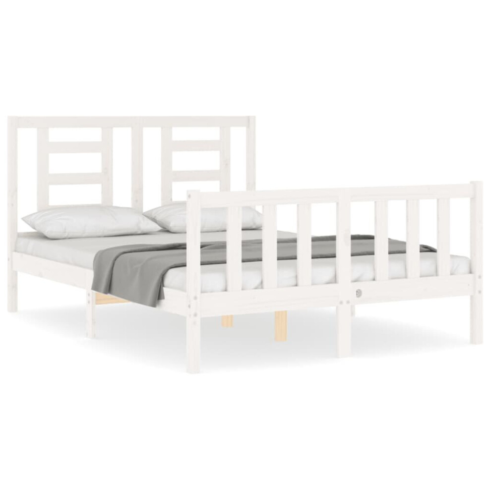 (white, 140 x 190 cm) vidaXL Bed Frame Bed Base Platform Bed with Headboard Grey Single Solid Wood