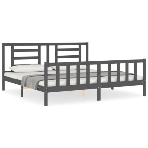 VidaXL (grey, 200 x 200 cm) vidaXL Bed Frame Bed Base Platform Bed with Headboard Grey Single Solid Wood 1