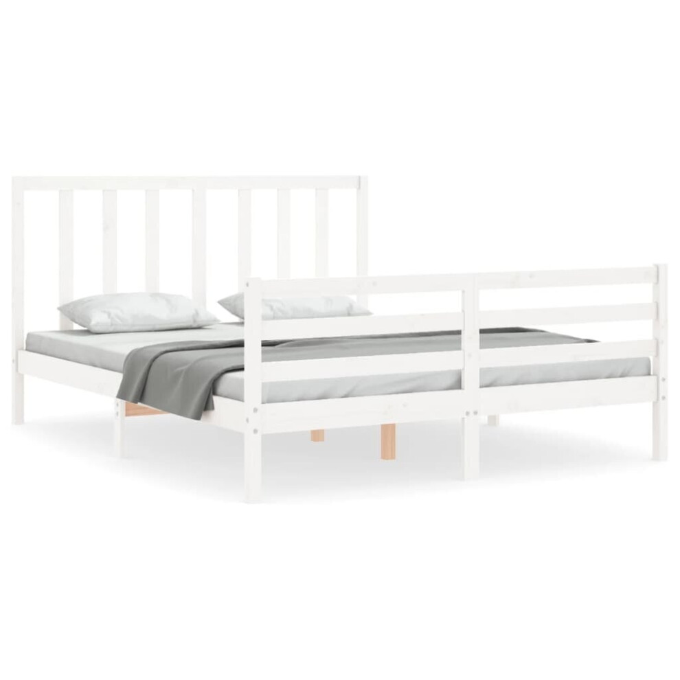 (white, 150 x 200 cm) vidaXL Bed Frame Platform Bed with Headboard White Super King Size Solid Wood