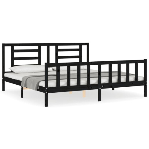 VidaXL (black, 200 x 200 cm) vidaXL Bed Frame Bed Base Platform Bed with Headboard Grey Single Solid Wood
