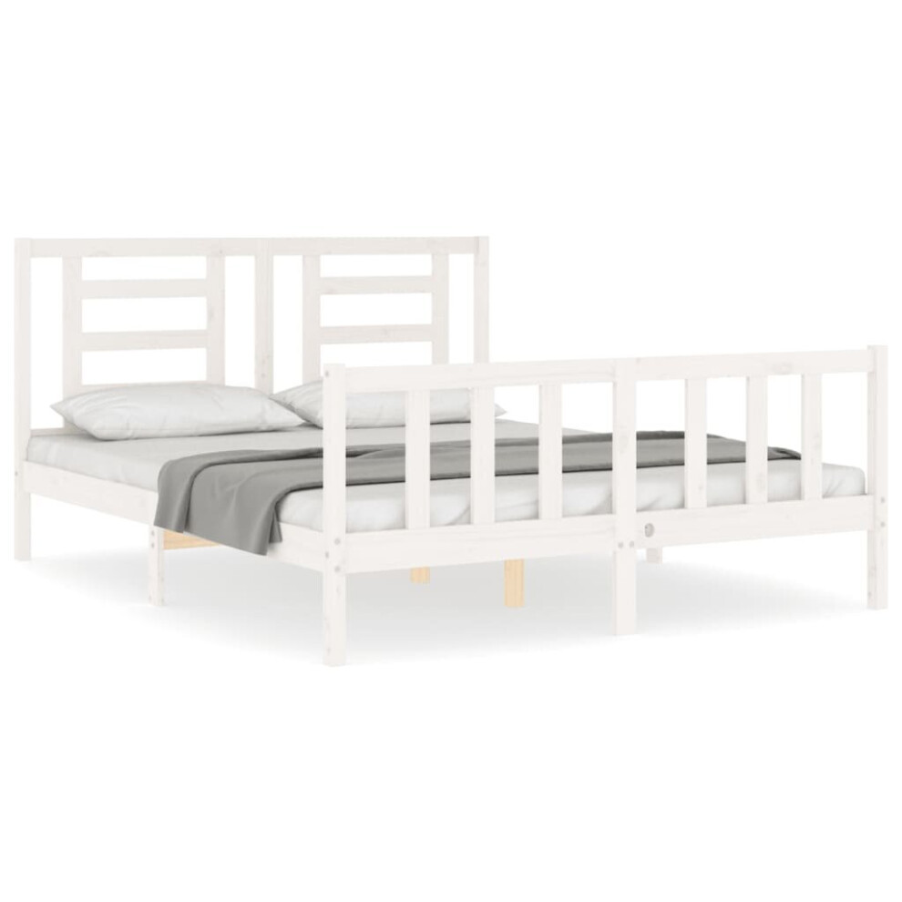 (white, 160 x 200 cm) vidaXL Bed Frame Bed Base Platform Bed with Headboard Grey Single Solid Wood