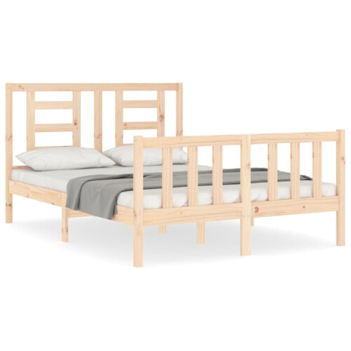 VidaXL (brown, 140 x 200 cm) vidaXL Bed Frame Bed Base Platform Bed with Headboard Grey Single Solid Wood 1