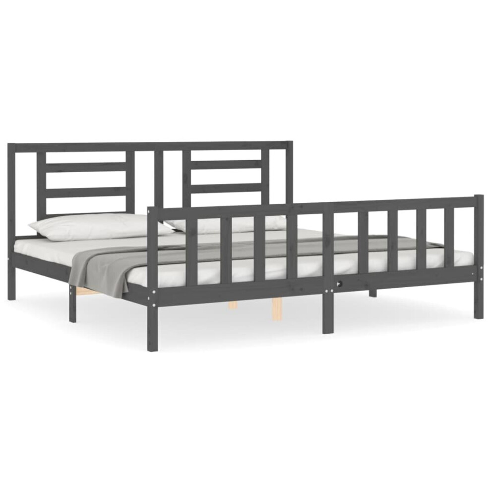 (grey, 200 x 200 cm) vidaXL Bed Frame Bed Base Platform Bed with Headboard Grey Single Solid Wood