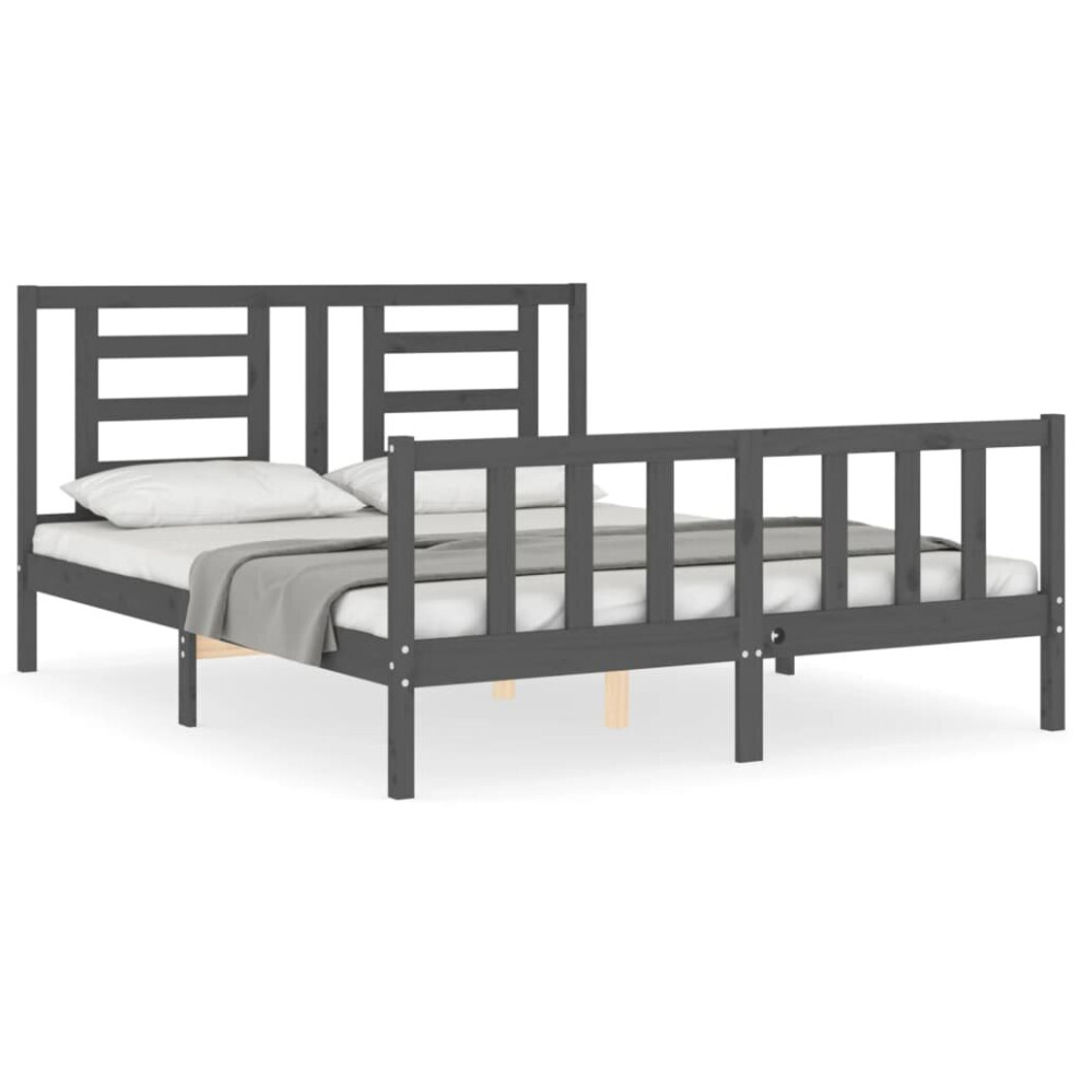 (grey, 150 x 200 cm) vidaXL Bed Frame Bed Base Platform Bed with Headboard Grey Single Solid Wood