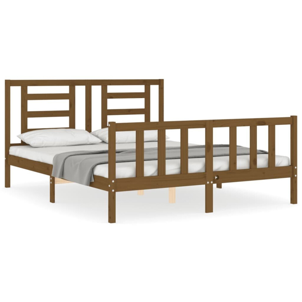 (honey brown, 150 x 200 cm) vidaXL Bed Frame Bed Base Platform Bed with Headboard Grey Single Solid Wood