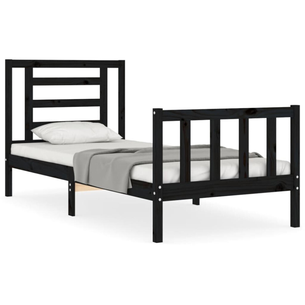 (black, 90 x 190 cm) vidaXL Bed Frame Bed Base Platform Bed with Headboard Grey Single Solid Wood