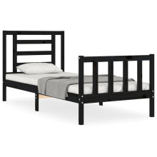 (black, 75 x 190 cm) vidaXL Bed Frame Bed Base Platform Bed with Headboard Grey Single Solid Wood