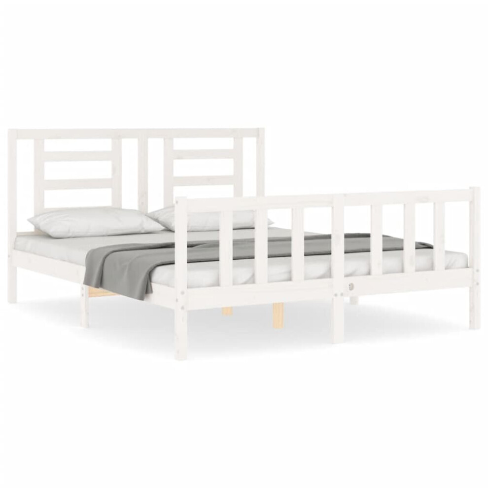 (white, 150 x 200 cm) vidaXL Bed Frame Bed Base Platform Bed with Headboard Grey Single Solid Wood