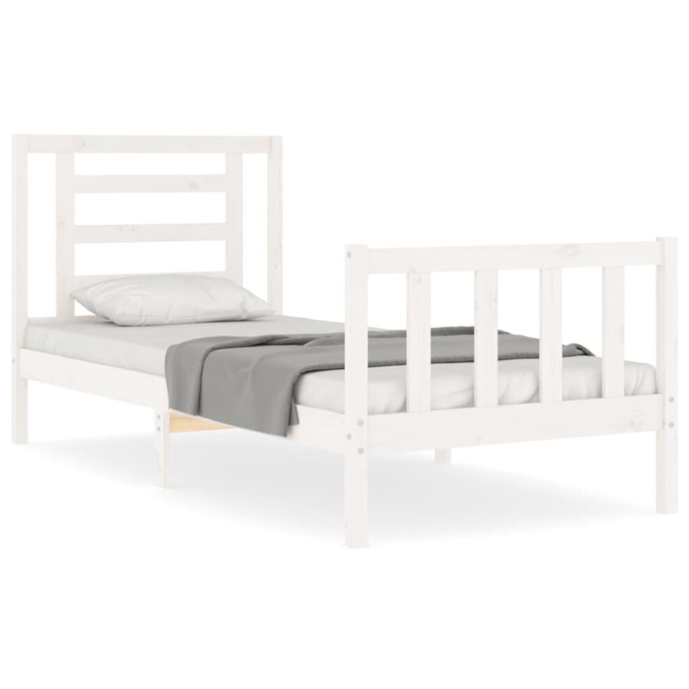 (white, 90 x 200 cm) vidaXL Bed Frame Bed Base Platform Bed with Headboard Grey Single Solid Wood