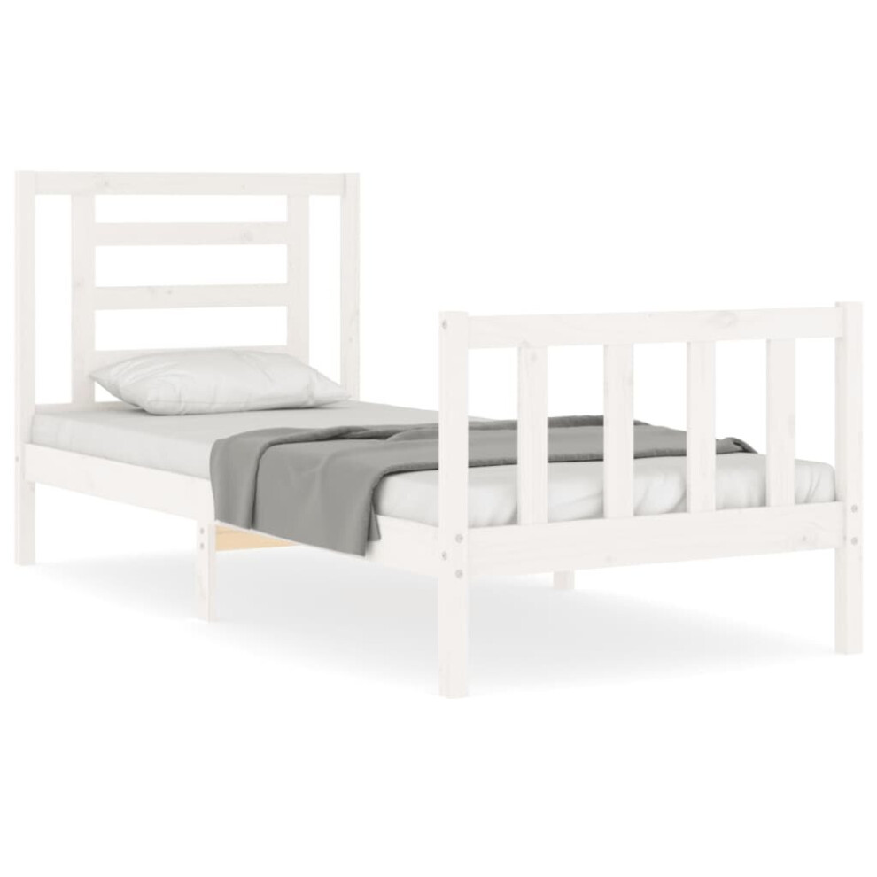 (white, 90 x 190 cm) vidaXL Bed Frame Bed Base Platform Bed with Headboard Grey Single Solid Wood