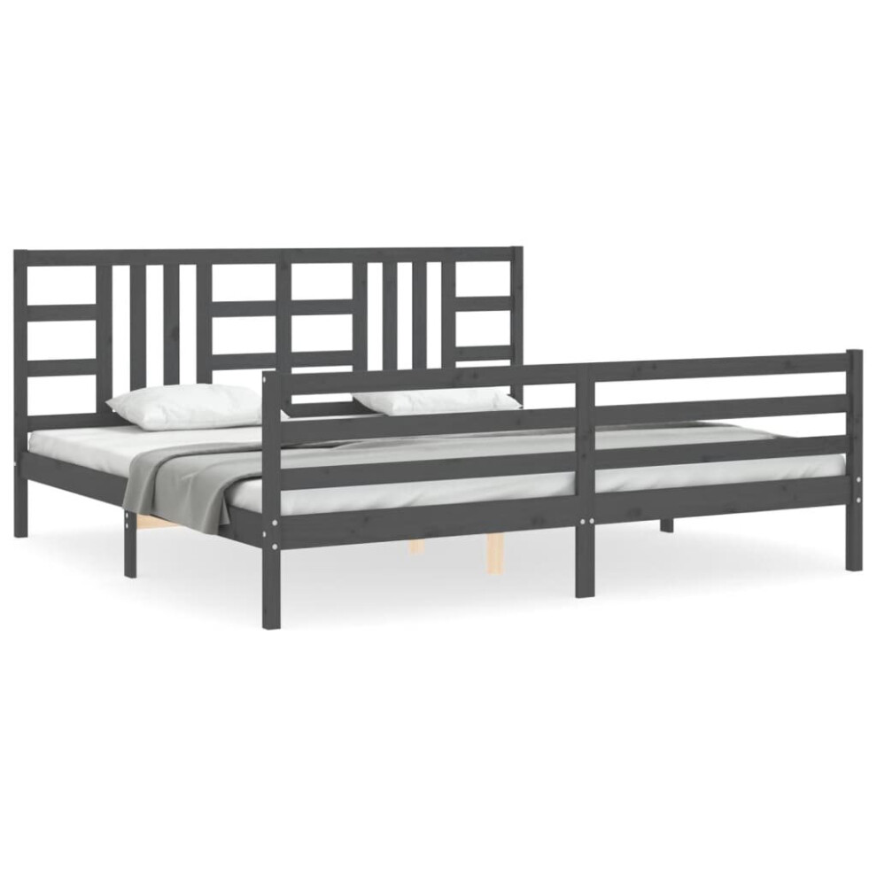 Vidaxl (Grey, 200 X 200 Cm) Bed Frame Platform Bed With Headboard Black Super King Size Solid Wood