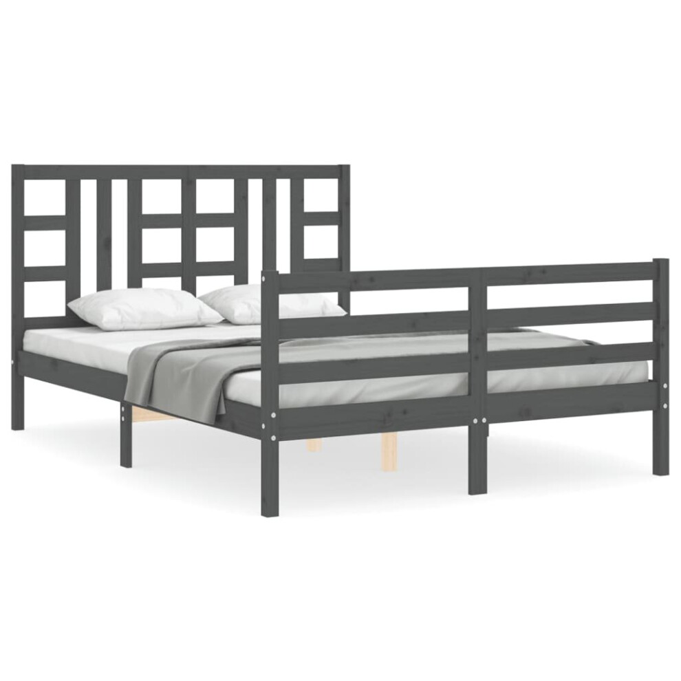 (grey, 135 x 190 cm) vidaXL Bed Frame Platform Bed with Headboard Black Super King Size Solid Wood