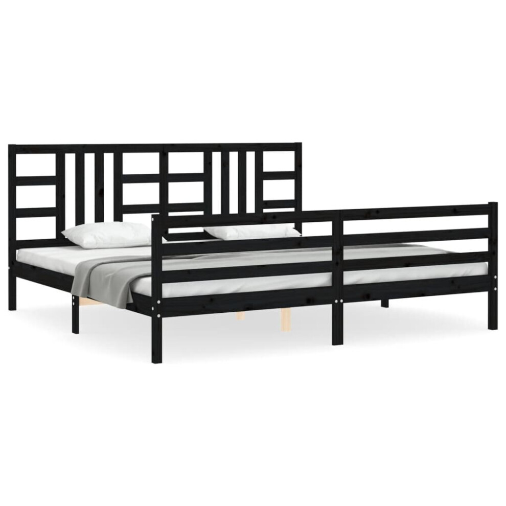 (black, 200 x 200 cm) vidaXL Bed Frame Platform Bed with Headboard Black Super King Size Solid Wood