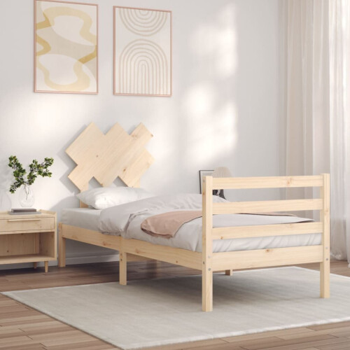 VidaXL (brown, 75 x 190 cm) vidaXL Bed Frame Platform Bed with Headboard Black Small Single Solid Wood 2