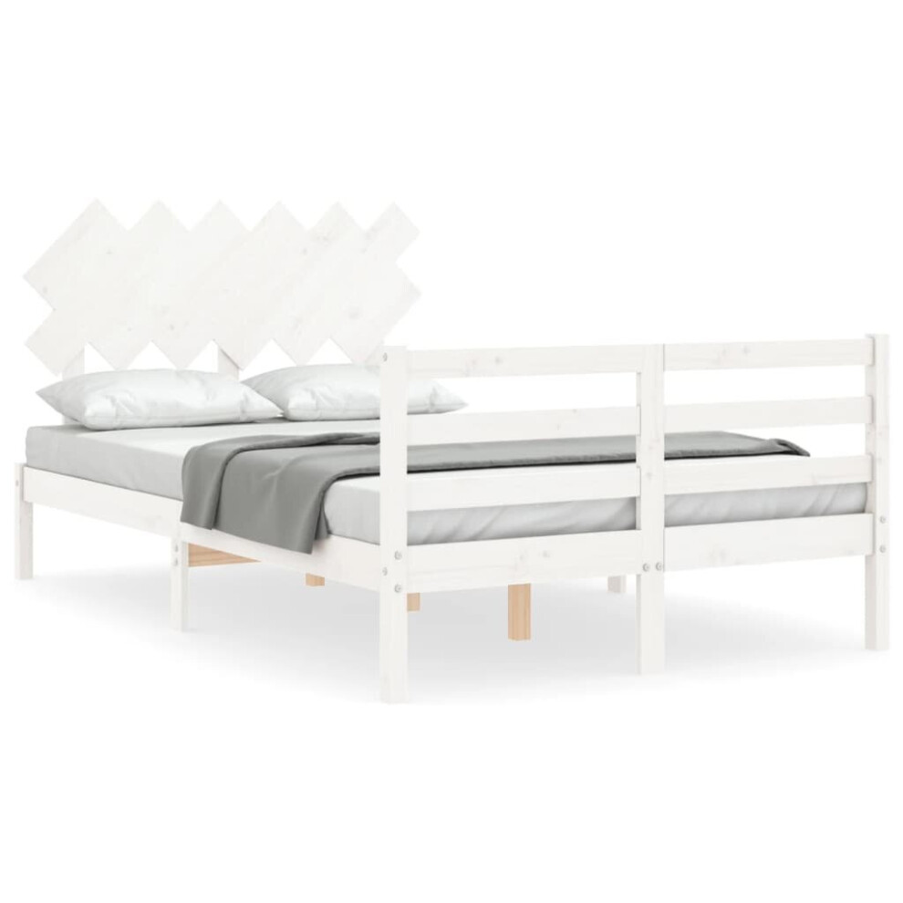 (white, 135 x 190 cm) vidaXL Bed Frame Platform Bed with Headboard Black Small Single Solid Wood