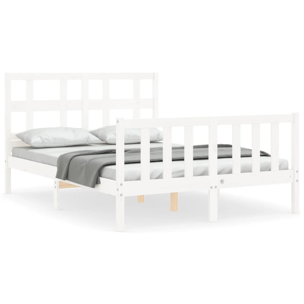 (white, 140 x 190 cm) vidaXL Bed Frame Bed Base Platform Bed with Headboard Grey Single Solid Wood