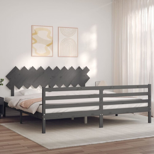 VidaXL (grey, 200 x 200 cm) vidaXL Bed Frame Platform Bed with Headboard Black Small Single Solid Wood 2