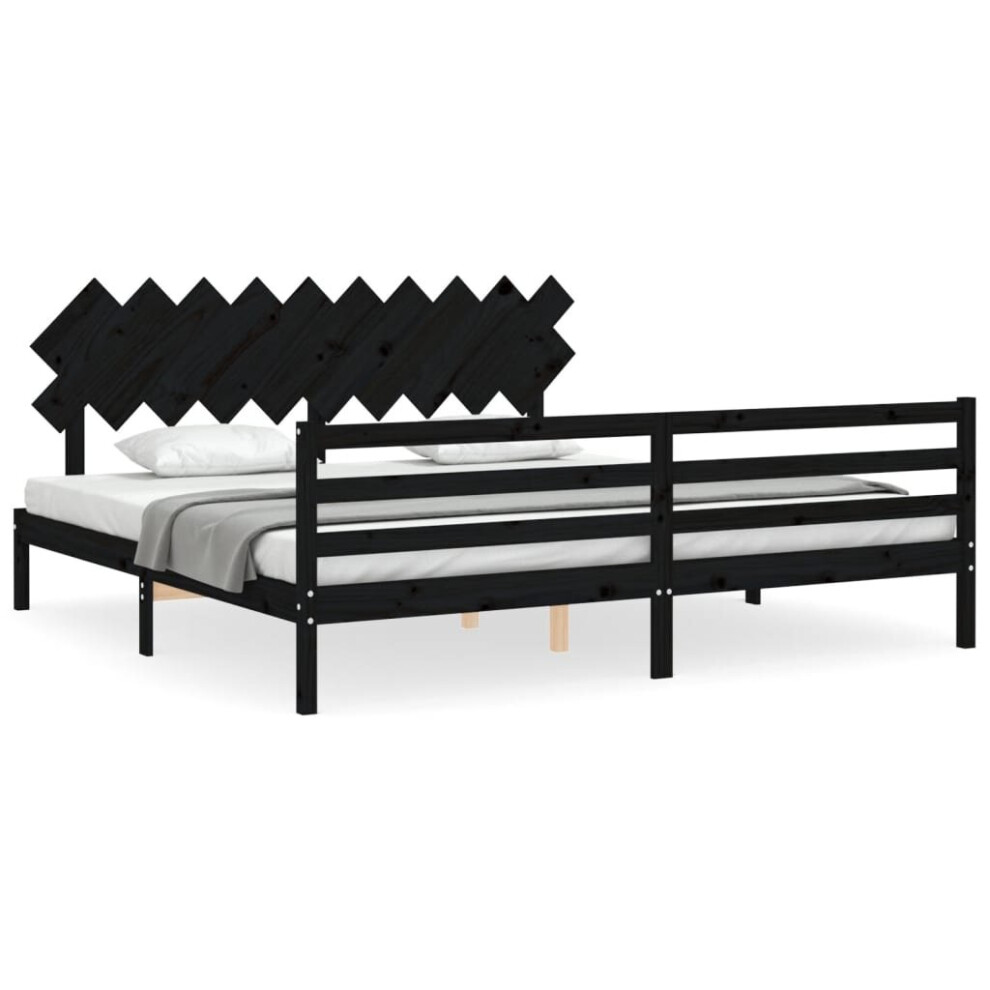 (black, 200 x 200 cm) vidaXL Bed Frame Platform Bed with Headboard Black Small Single Solid Wood