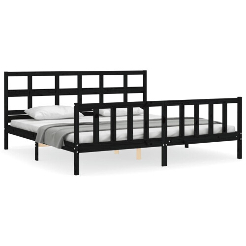 VidaXL (black, 200 x 200 cm) vidaXL Bed Frame Bed Base Platform Bed with Headboard Grey Single Solid Wood 1