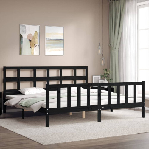 VidaXL (black, 200 x 200 cm) vidaXL Bed Frame Bed Base Platform Bed with Headboard Grey Single Solid Wood 2