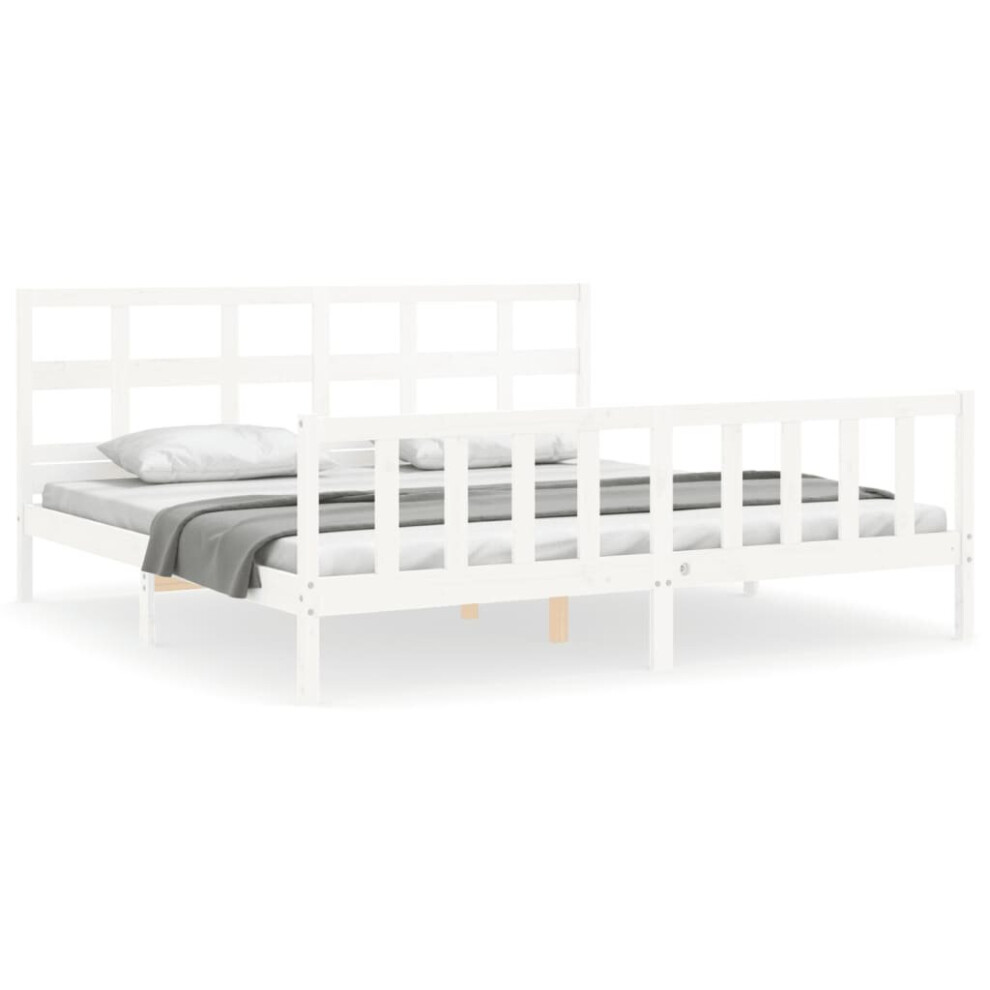 (white, 200 x 200 cm) vidaXL Bed Frame Bed Base Platform Bed with Headboard Grey Single Solid Wood