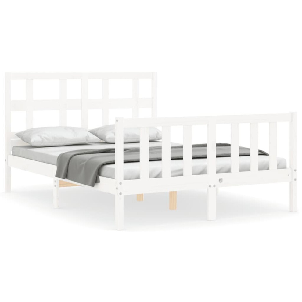 (white, 140 x 200 cm) vidaXL Bed Frame Bed Base Platform Bed with Headboard Grey Single Solid Wood