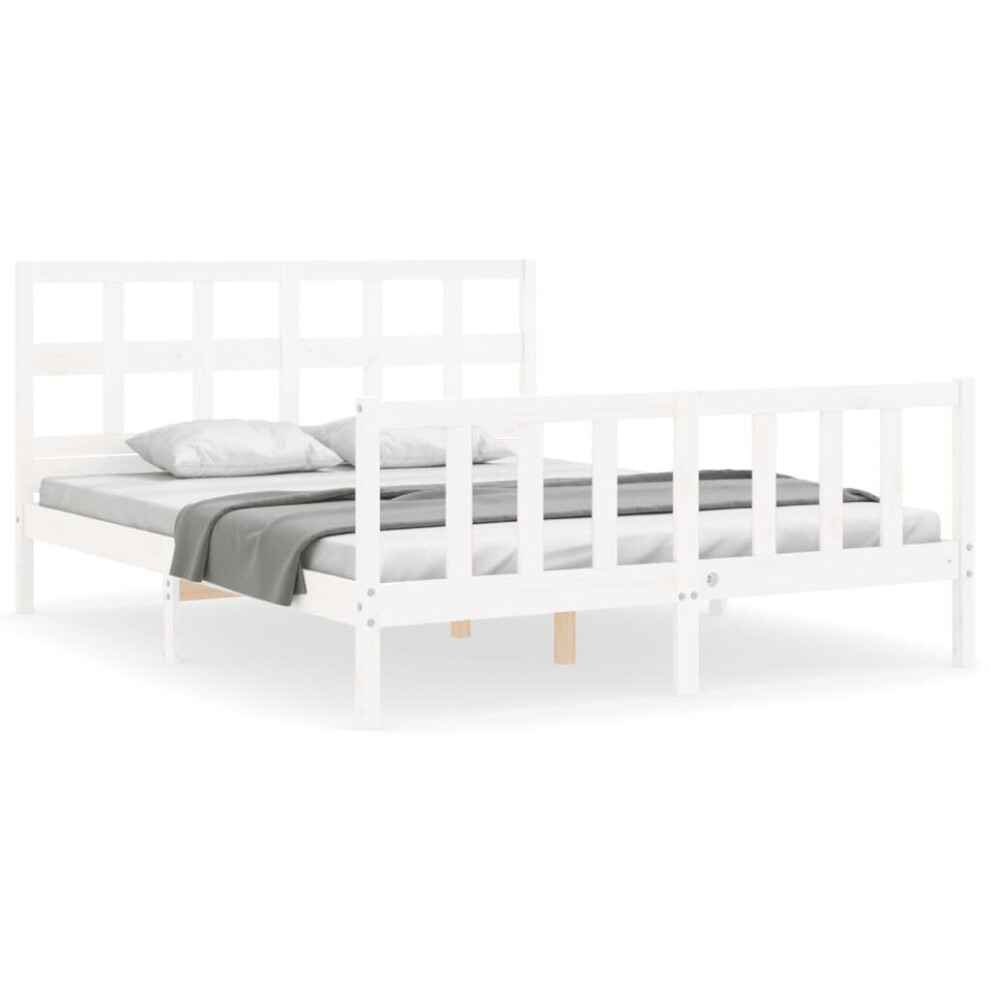 (white, 150 x 200 cm) vidaXL Bed Frame Bed Base Platform Bed with Headboard Grey Single Solid Wood