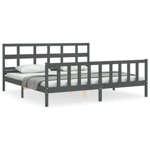 VidaXL (grey, 200 x 200 cm) vidaXL Bed Frame Bed Base Platform Bed with Headboard Grey Single Solid Wood 1