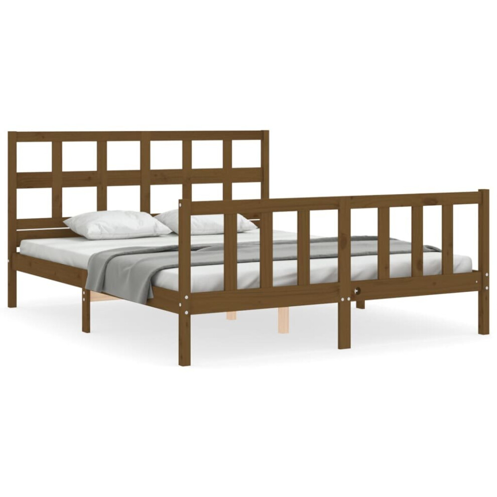 (honey brown, 150 x 200 cm) vidaXL Bed Frame Bed Base Platform Bed with Headboard Grey Single Solid Wood