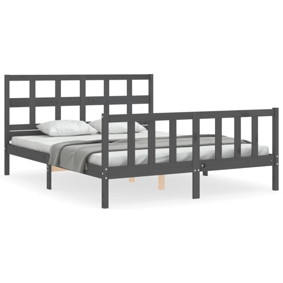 (grey, 150 x 200 cm) vidaXL Bed Frame Bed Base Platform Bed with Headboard Grey Single Solid Wood