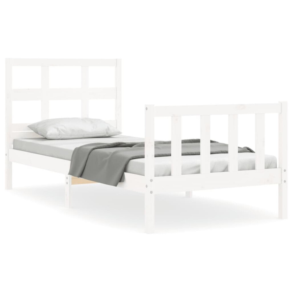 (white, 90 x 190 cm) vidaXL Bed Frame Bed Base Platform Bed with Headboard Grey Single Solid Wood