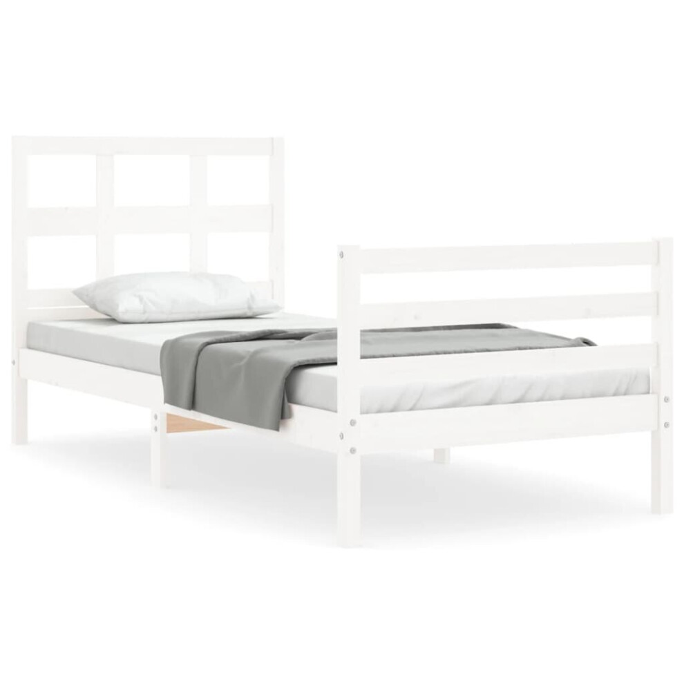 (white, 90 x 190 cm) vidaXL Bed Frame Platform Bed with Headboard Grey Super King Size Solid Wood