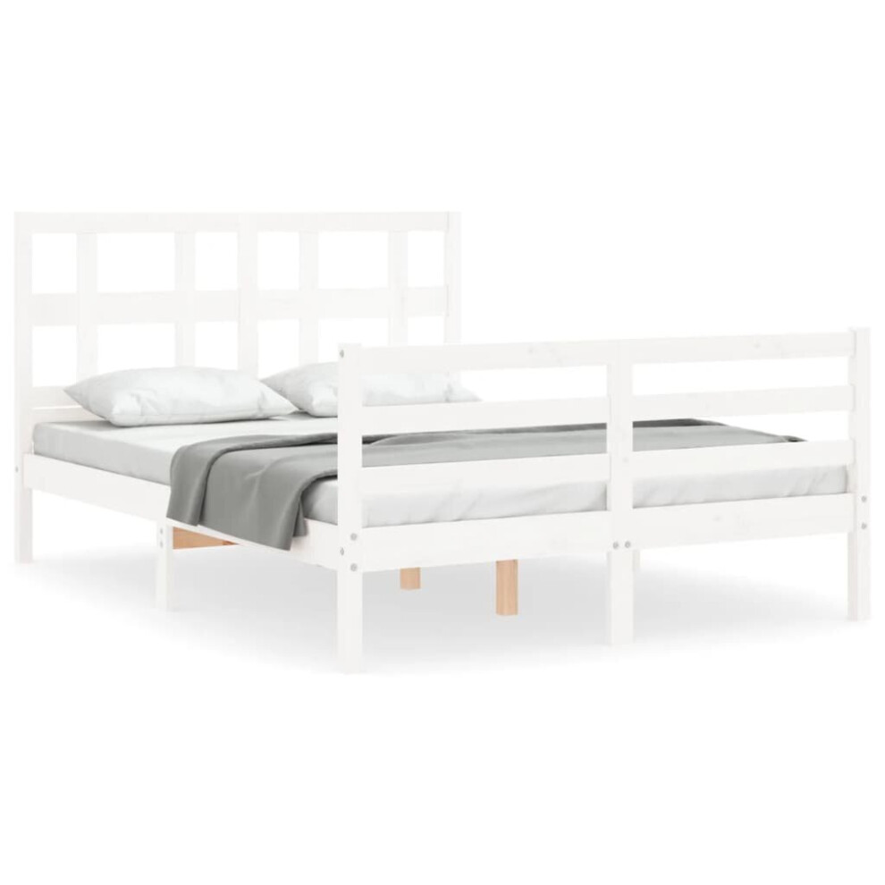 (white, 120 X 190 cm) vidaXL Bed Frame Platform Bed With Headboard Grey Super King Size Solid Wood