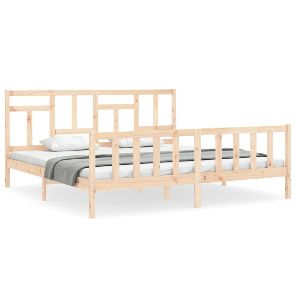 (brown, 200 x 200 cm) vidaXL Bed Frame Bed Base Wooden Bed with Headboard Super King Size Solid Wood